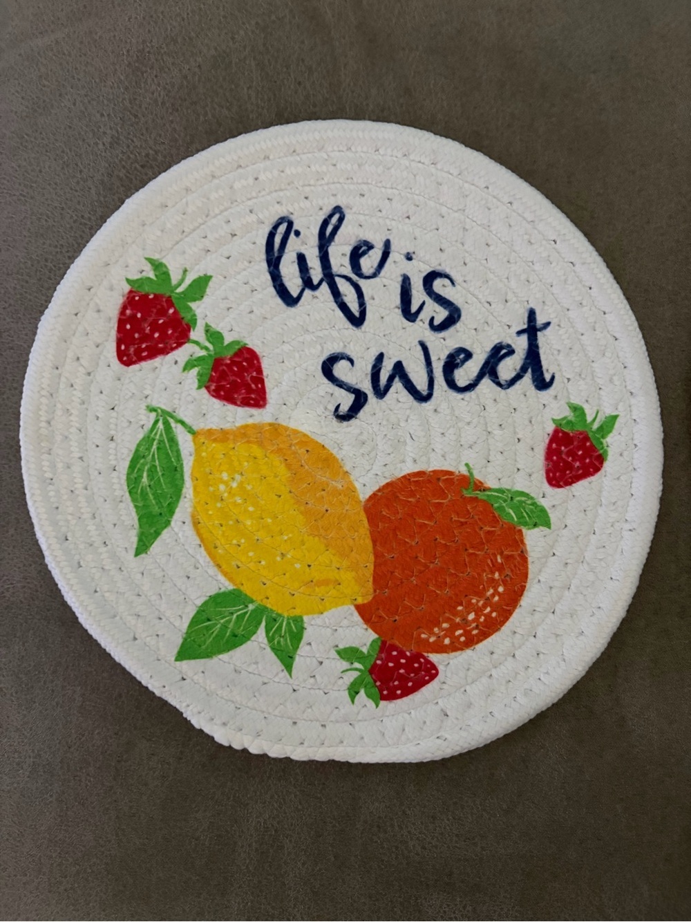 Life Is Sweet Fruit Motif woven trivets set of two